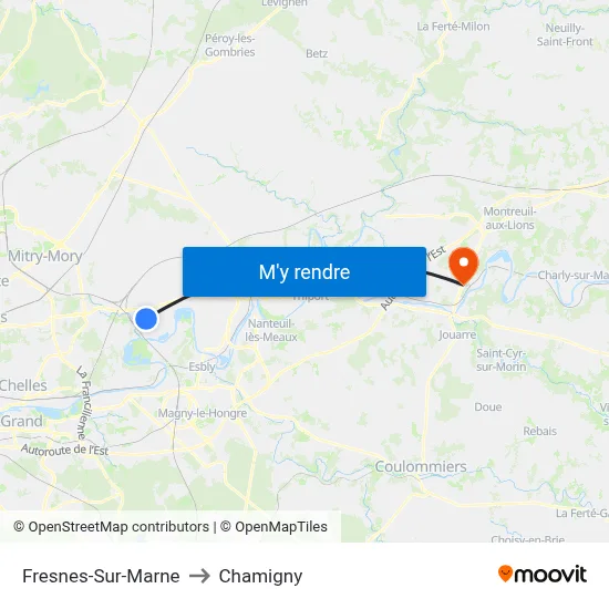 Fresnes-Sur-Marne to Chamigny map