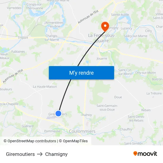 Giremoutiers to Chamigny map