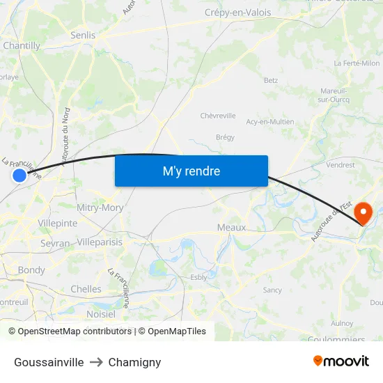 Goussainville to Chamigny map