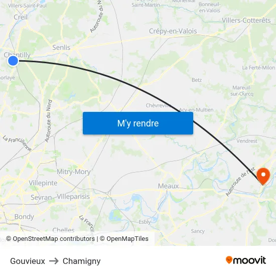 Gouvieux to Chamigny map