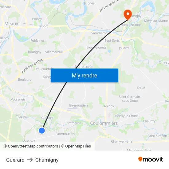 Guerard to Chamigny map