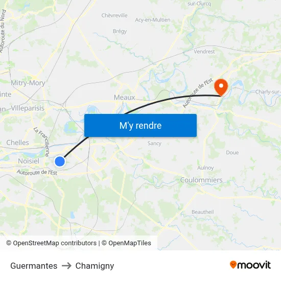 Guermantes to Chamigny map
