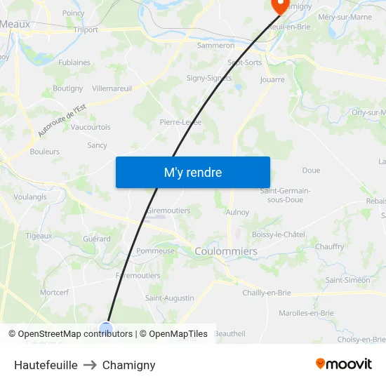 Hautefeuille to Chamigny map