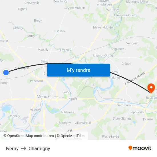 Iverny to Chamigny map