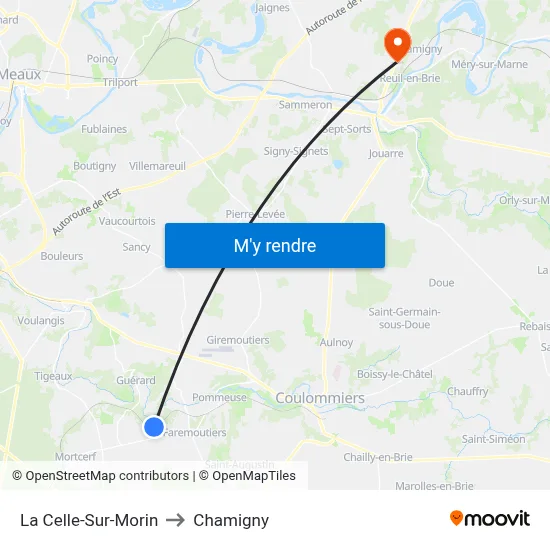 La Celle-Sur-Morin to Chamigny map