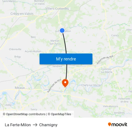 La Ferte-Milon to Chamigny map
