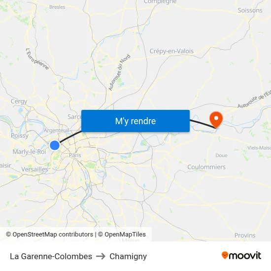 La Garenne-Colombes to Chamigny map