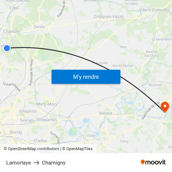 Lamorlaye to Chamigny map