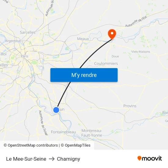 Le Mee-Sur-Seine to Chamigny map