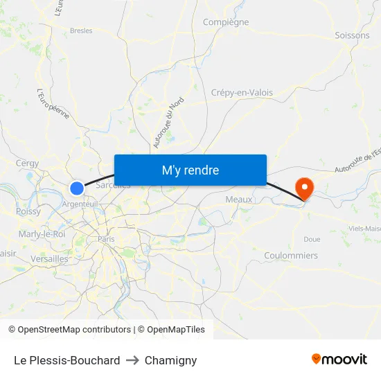 Le Plessis-Bouchard to Chamigny map