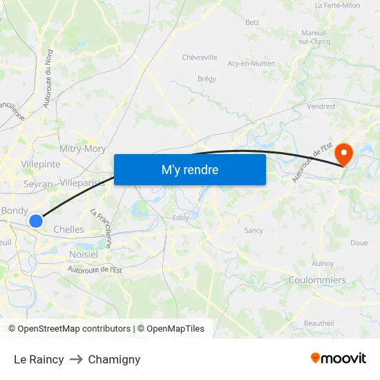 Le Raincy to Chamigny map