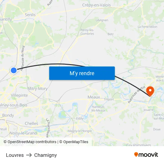 Louvres to Chamigny map