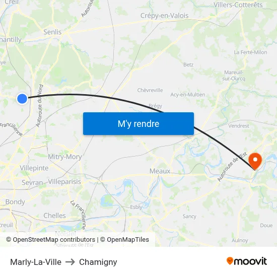 Marly-La-Ville to Chamigny map