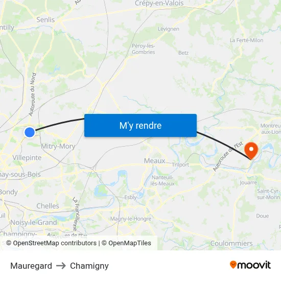 Mauregard to Chamigny map