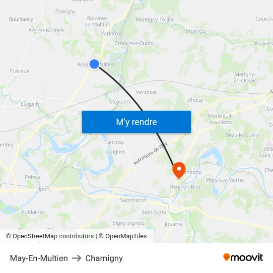 May-En-Multien to Chamigny map
