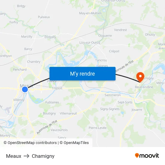 Meaux to Chamigny map