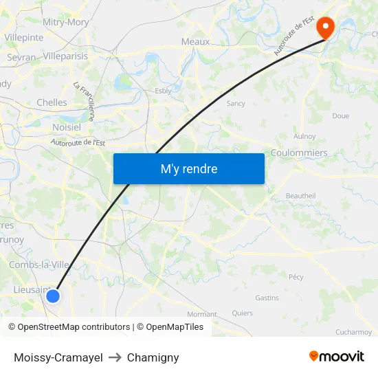 Moissy-Cramayel to Chamigny map