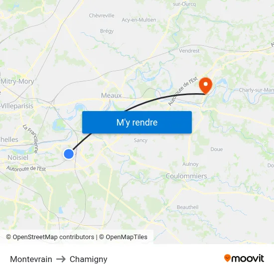 Montevrain to Chamigny map