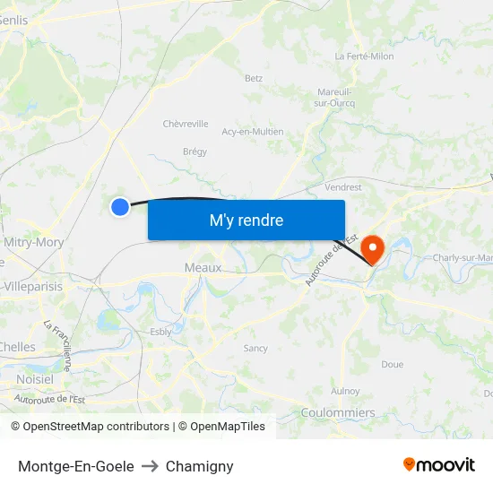 Montge-En-Goele to Chamigny map