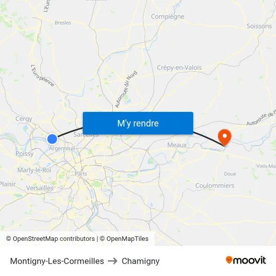 Montigny-Les-Cormeilles to Chamigny map