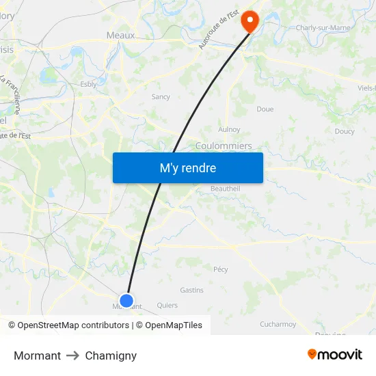 Mormant to Chamigny map