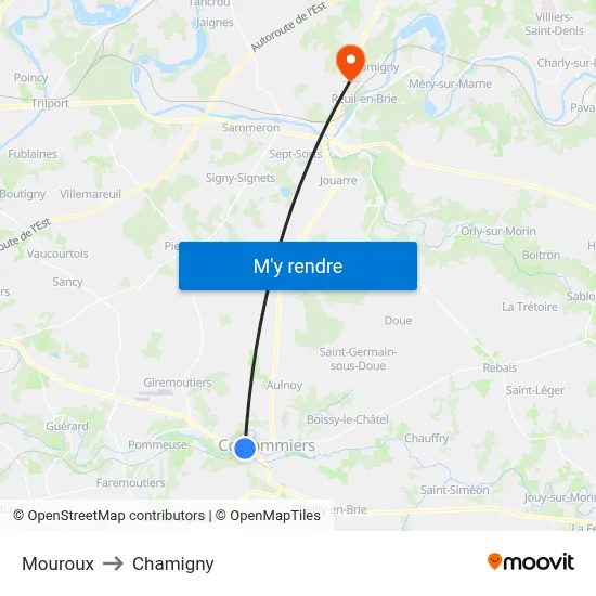Mouroux to Chamigny map
