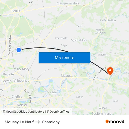 Moussy-Le-Neuf to Chamigny map
