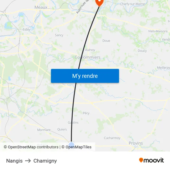 Nangis to Chamigny map