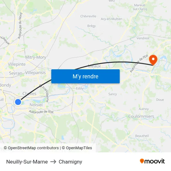 Neuilly-Sur-Marne to Chamigny map