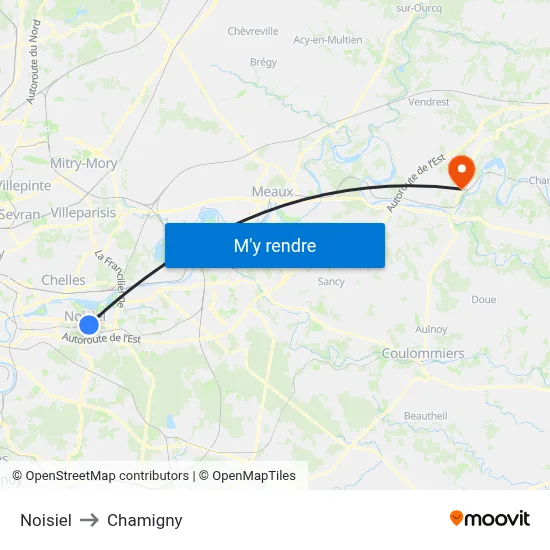 Noisiel to Chamigny map