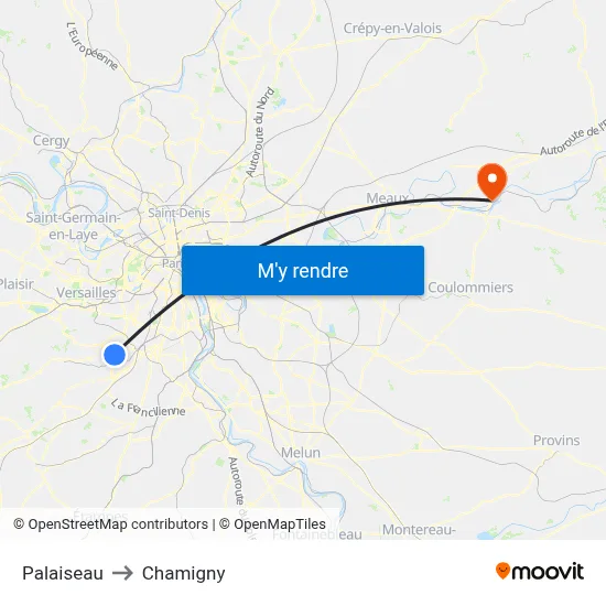 Palaiseau to Chamigny map
