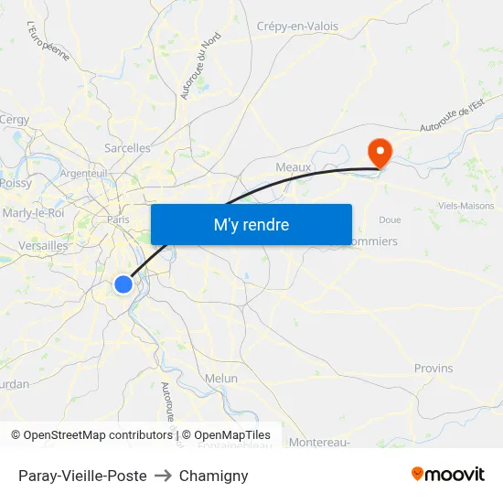 Paray-Vieille-Poste to Chamigny map