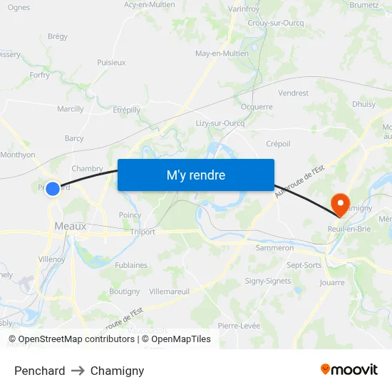Penchard to Chamigny map
