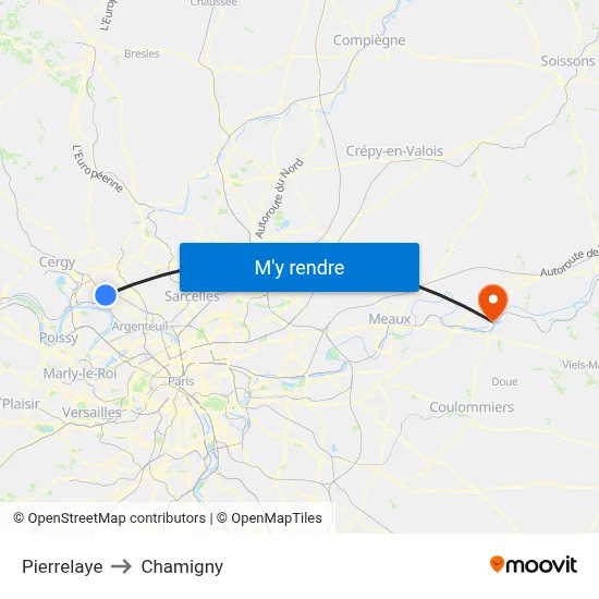 Pierrelaye to Chamigny map