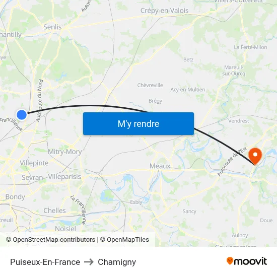 Puiseux-En-France to Chamigny map