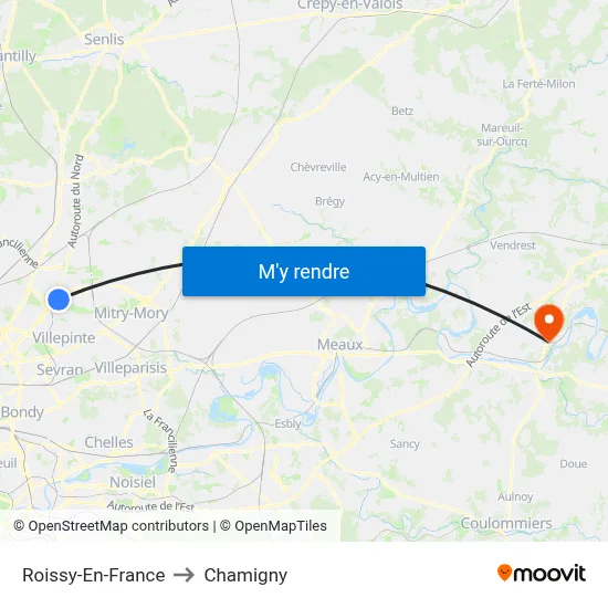Roissy-En-France to Chamigny map