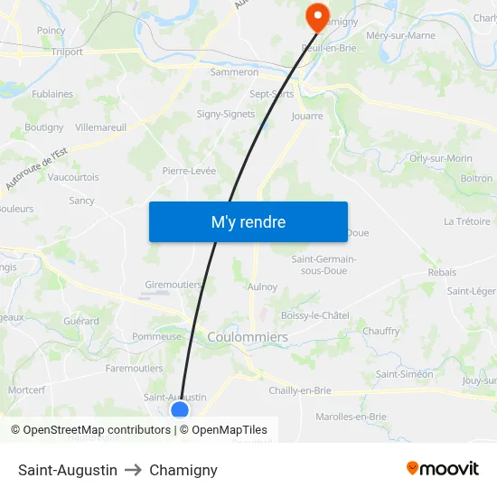 Saint-Augustin to Chamigny map