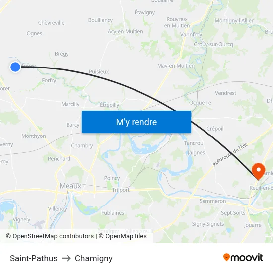 Saint-Pathus to Chamigny map