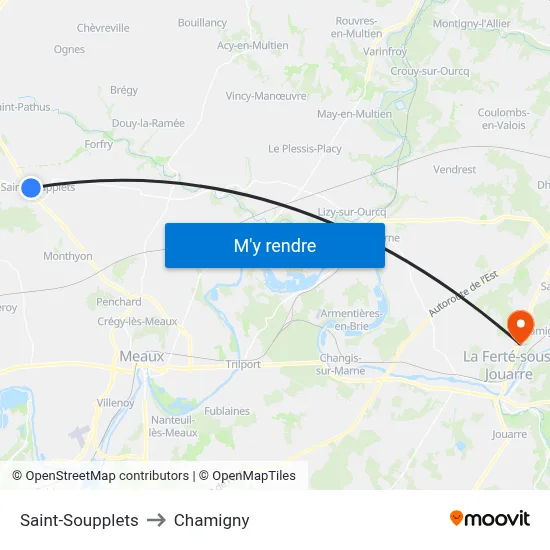 Saint-Soupplets to Chamigny map