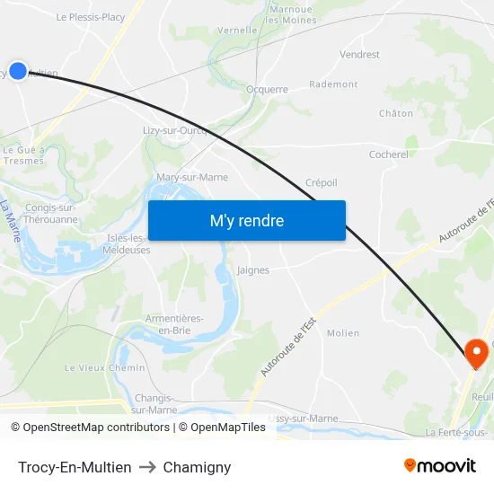 Trocy-En-Multien to Chamigny map