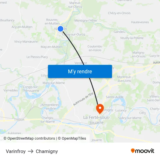 Varinfroy to Chamigny map