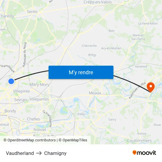 Vaudherland to Chamigny map