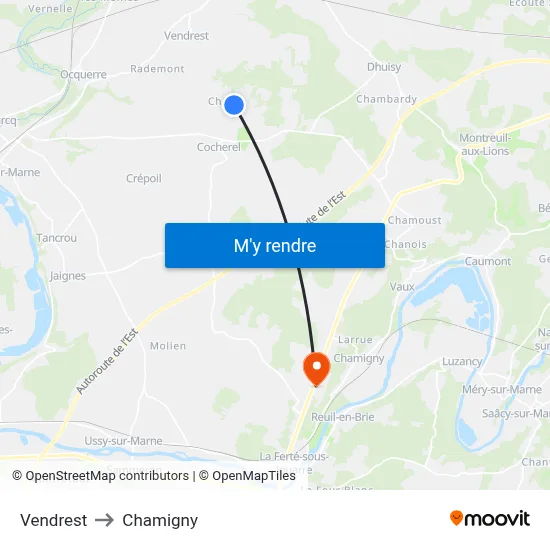 Vendrest to Chamigny map