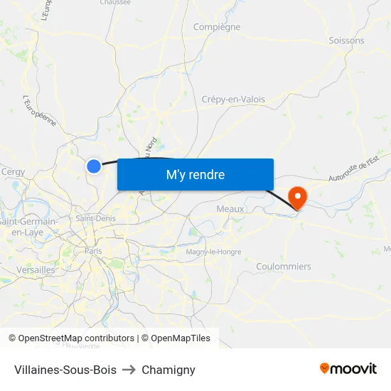 Villaines-Sous-Bois to Chamigny map