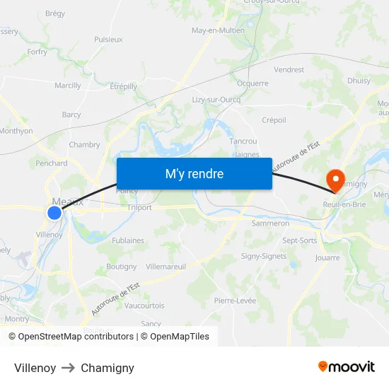 Villenoy to Chamigny map