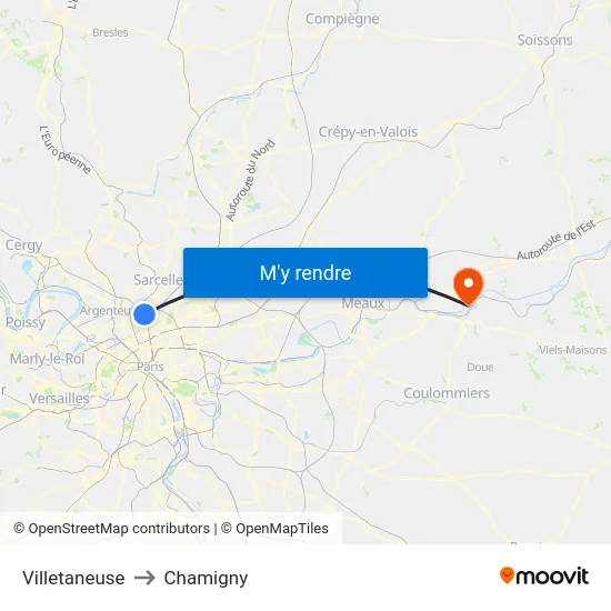 Villetaneuse to Chamigny map