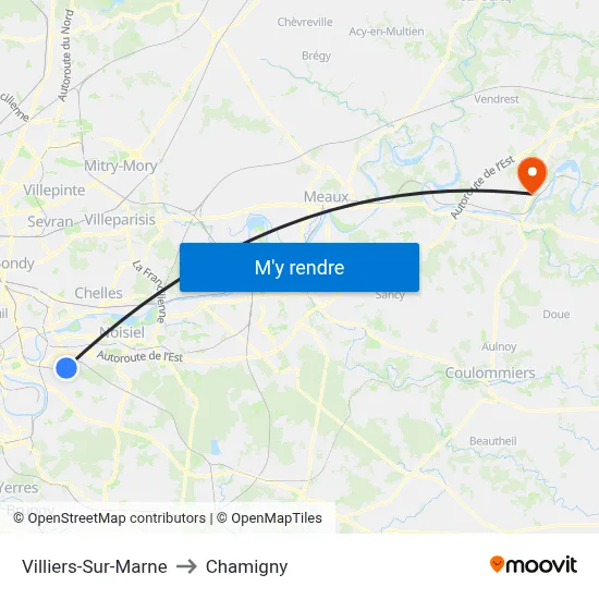 Villiers-Sur-Marne to Chamigny map