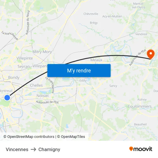 Vincennes to Chamigny map