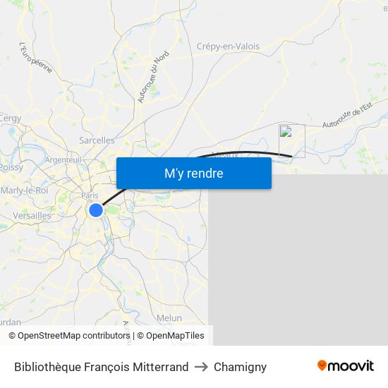 Bibliothèque François Mitterrand to Chamigny map