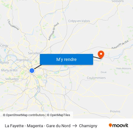 La Fayette - Magenta - Gare du Nord to Chamigny map